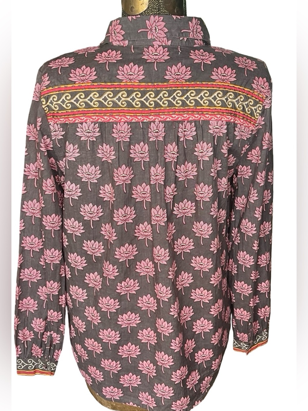 Maison Hotel Cohen Blouse Lotus Mondrian Pink Lotus Print Cotton Boho Western M - Picture 11 of 15